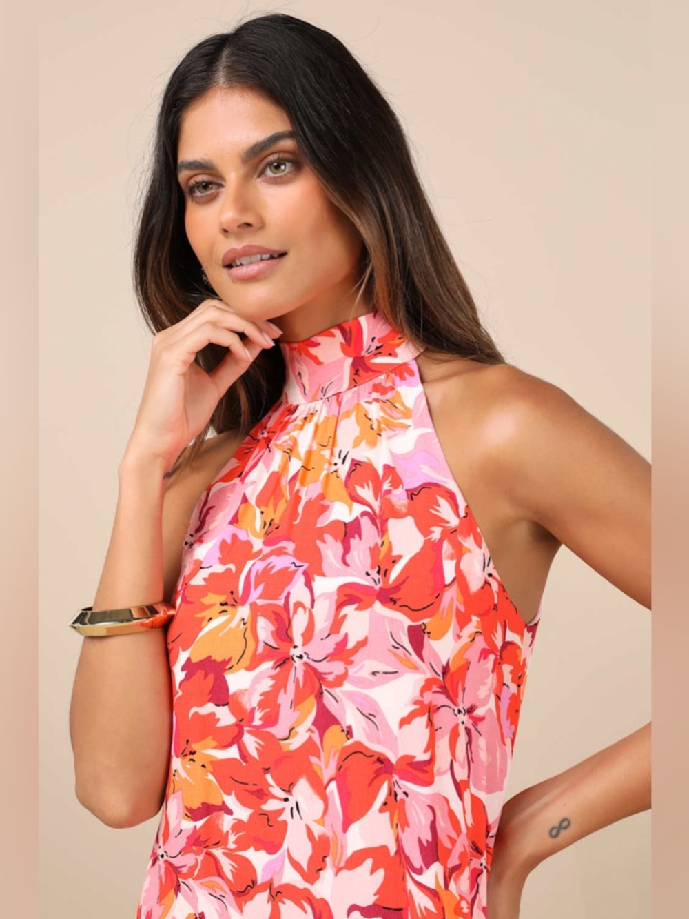 Lulus Tied Back To You Red and Pink Floral Print Mini Shift Dress XL NWT - Picture 11 of 12